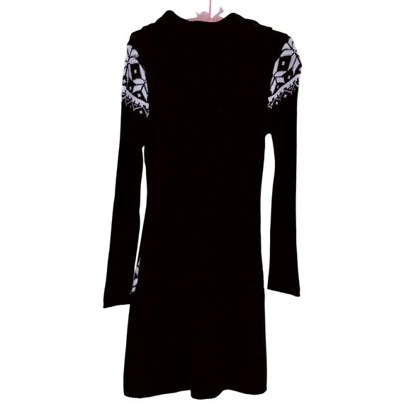 Black & White Fair Isle Cowl Neck Mini Sweater Dress | Nordic Cottagecore Cozy M - Picture 14 of 16